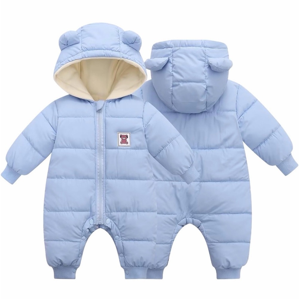Cozy Blue Footed Onesie with Bear Ears